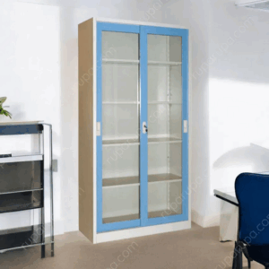 LEMARI ARSIP BESI KANTOR 2 PINTU KACA SLIDING BIRU KRISBOW
