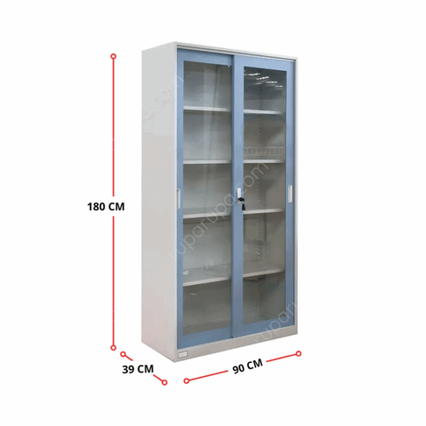 LEMARI ARSIP BESI KANTOR 2 PINTU KACA SLIDING BIRU KRISBOW