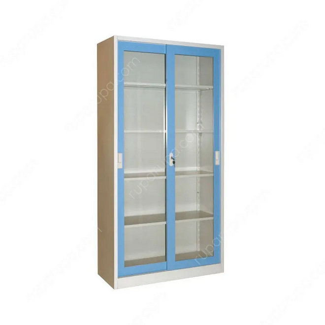 LEMARI ARSIP BESI KANTOR 2 PINTU KACA SLIDING BIRU KRISBOW