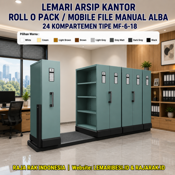 LEMARI ARSIP KANTOR ROLL O PACK MOBILE FILE MANUAL ALBA 24 KOMPARTEMEN TIPE MF-6-18 Solusi Penyimpanan Arsip Modern yang Hemat Ruang dan Berkapasitas Besar