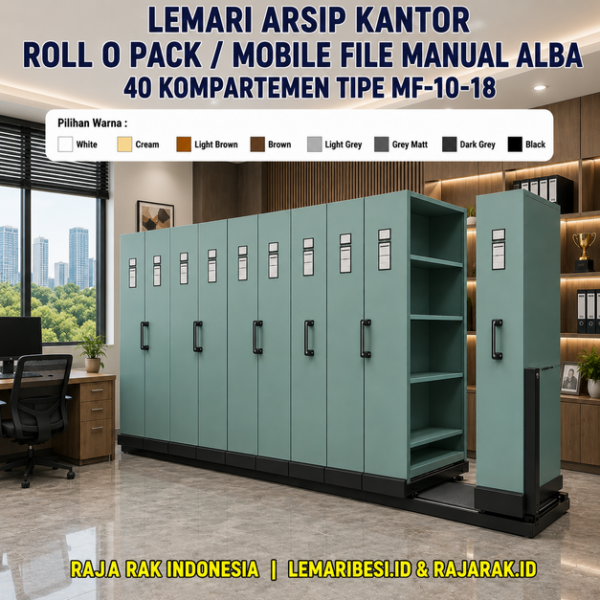 LEMARI ARSIP KANTOR ROLL O PACK / MOBILE FILE MANUAL ALBA 40 KOMPARTEMEN TIPE MF-10-18: Solusi Penyimpanan Arsip Kapasitas Besar untuk Kantor Modern