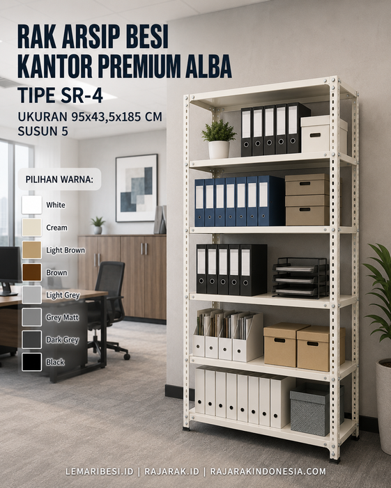 RAK ARSIP BESI KANTOR PREMIUM ALBA TIPE SR-4 UKURAN 95x43,5x185 CM SUSUN 5 | LEMARIBESI.ID - RAJA RAK INDONESIA