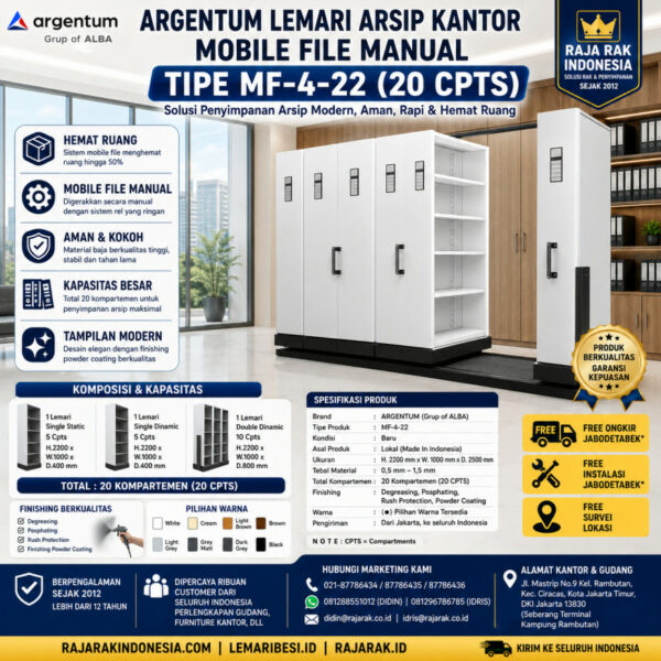 ARGENTUM LEMARI ARSIP KANTOR MOBILE FILE MANUAL TIPE MF-4-22 ARGENTUM LEMARI ARSIP KANTOR MOBILE FILE MANUAL TIPE MF-4-22 (20 CPTS) | LEMARIBESI.ID