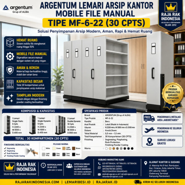 ARGENTUM LEMARI ARSIP KANTOR MOBILE FILE MANUAL TIPE MF-6-22 ARGENTUM LEMARI ARSIP KANTOR MOBILE FILE MANUAL TIPE MF-6-22 (30 CPTS) | LEMARIBESI.ID