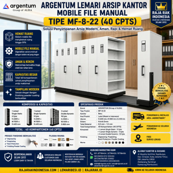 ARGENTUM LEMARI ARSIP KANTOR MOBILE FILE MANUAL TIPE MF-8-22 ARGENTUM LEMARI ARSIP KANTOR MOBILE FILE MANUAL TIPE MF-8-22 (40 CPTS) | LEMARIBESI.ID